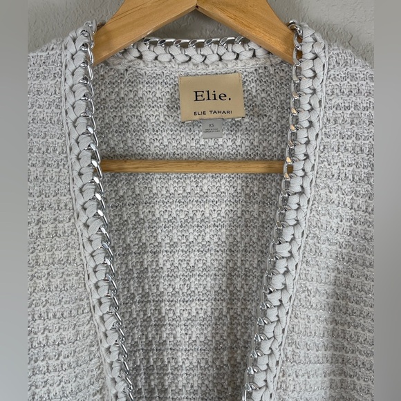 Elie Tahari Open Cardigan Silver Chain Link Trim Silver Metallic Threads XS - Picture 2 of 11